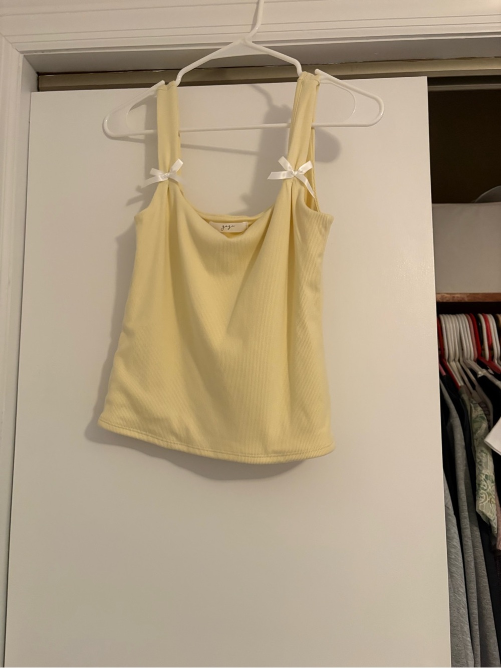 Light Yellow Women's Tank Top with Bow Straps